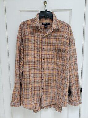 Vintage 90s Structure Heavy Cotton Flannel Shirt Mens Large Tan Plaid Y2K